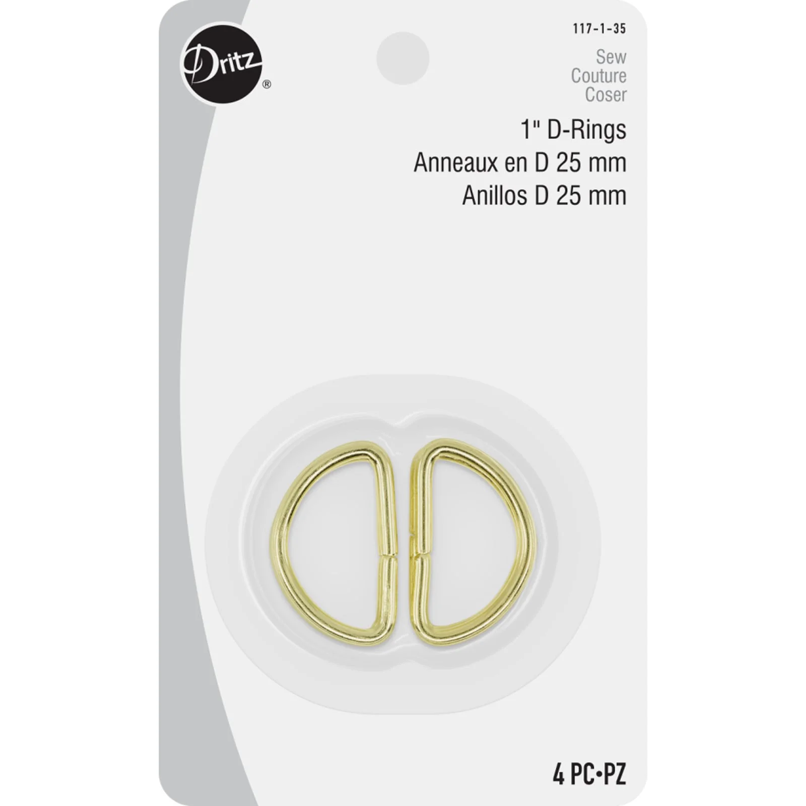 Dritz D Rings 1" Gold 4pc