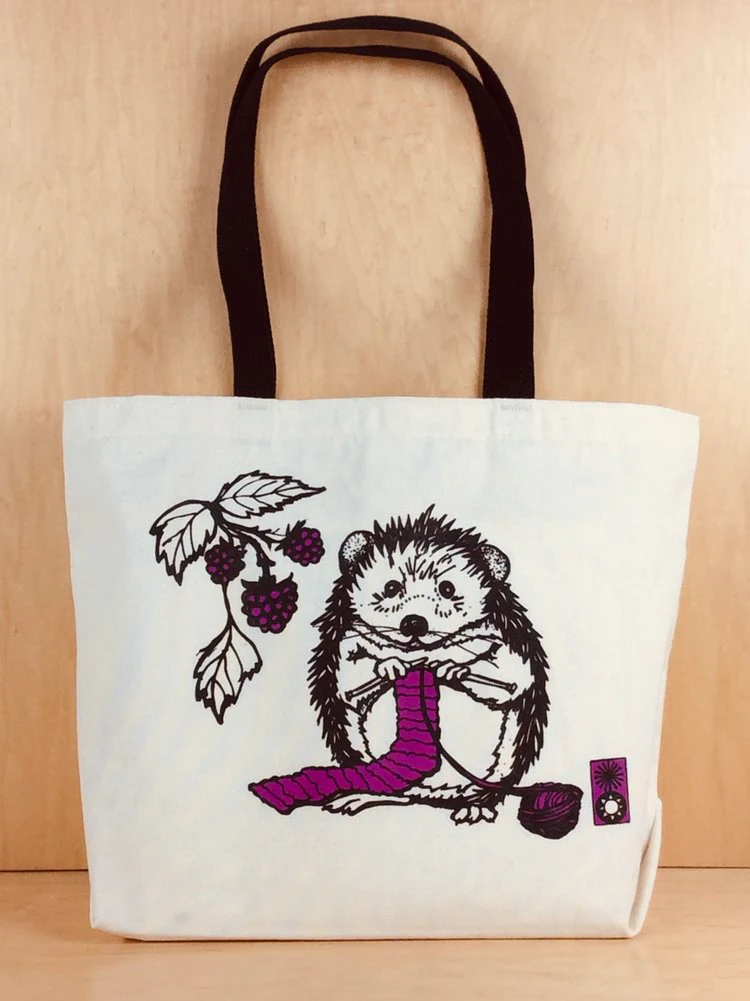 Knitting Hedgehog Tote Bag